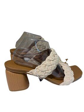 Universal Thread Women's Macrame Sandals Stassi Size 12 Ivory Novelty Heel FLAW